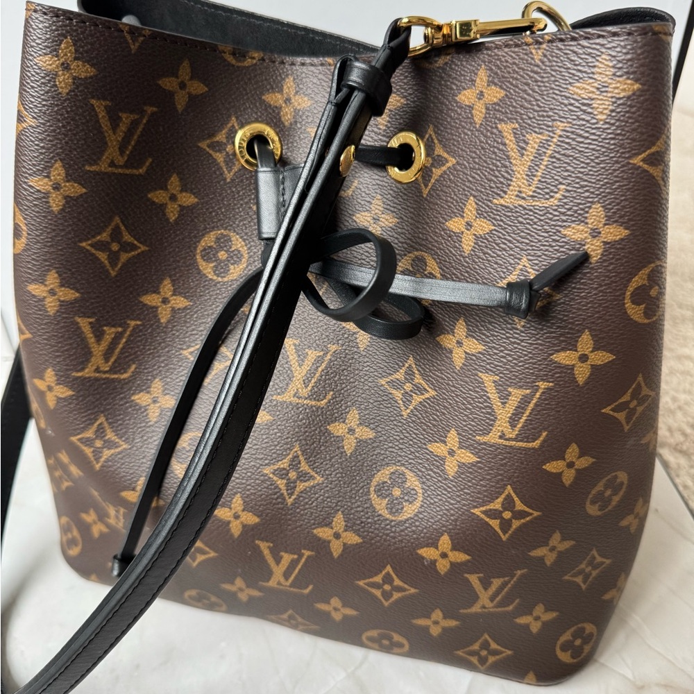 Louis Vuitton Brown and Black Shoulder Bag with Monogram Canvas